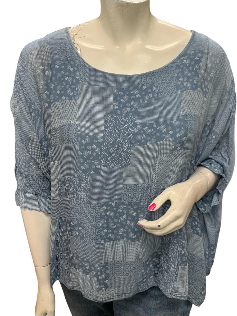 Lena Light Blue Patchwork Print Tunic Size L